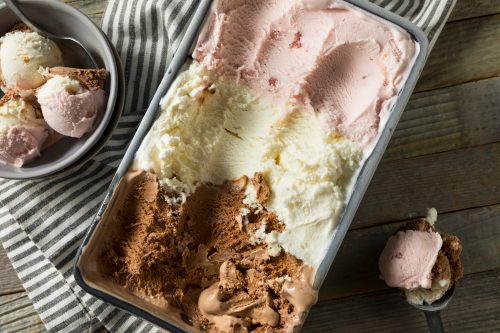 Homemade Neopolitan Ice Cream with Vanilla Chocolate and Strawberry