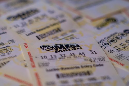 Closeup photo of lottery ticket of Mega Millions.