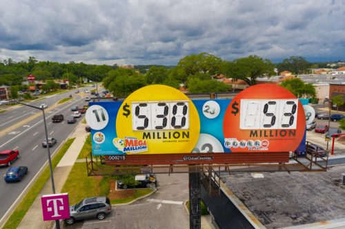 Aerial photo Florida Mega Millions billboard sign.