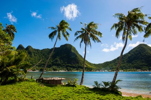 A view of islands and a beach from the National Park of American Samoa