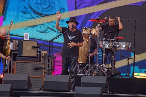 Carlos Santana performing during "We Love NYC: The Homecoming Concert" in Central Park in August 2021