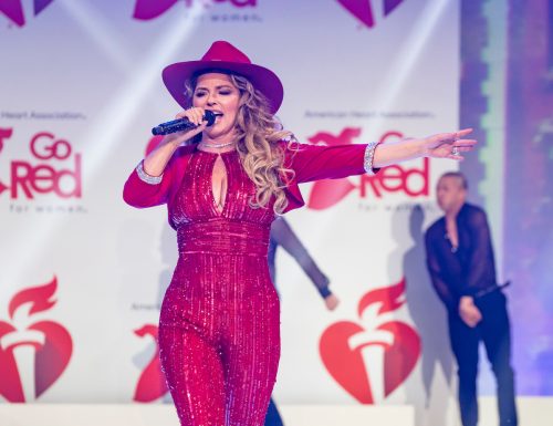 Shania Twain singing at The American Heart Association's Go Red for Women Red Dress Collection 2020