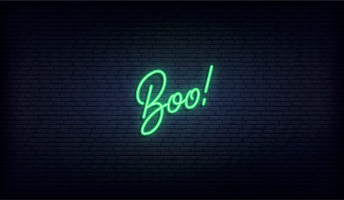 neon boo sign - short halloween quotes