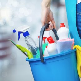 cleaning products in bucket