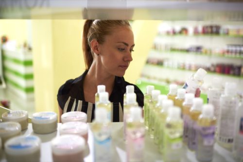 woman shopping for skincare