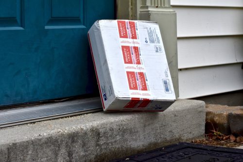 Image of a package delivered by the United States Postal Service. USPS is an independent agency responsible for providing postal service in the United States.