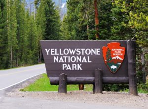 A road sign for Yellowstone National Park