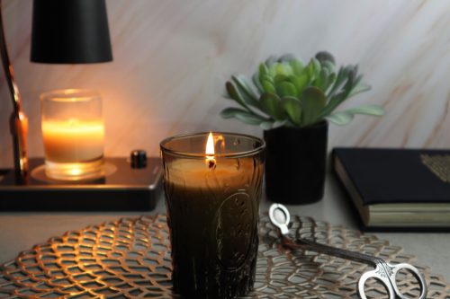 leather and mahogany candle