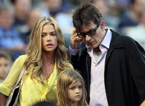 Denise Richards, Charlie Sheen, and their daughter at Citi Field in 2012