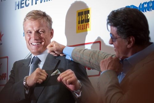 Dolph Lundgren and Sylvester Stallone at a screening of "The Expendables" in 2010