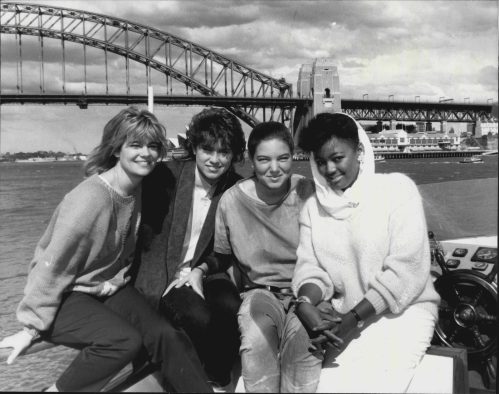 Lisa Whelchel, Nancy McKeon, Mindy Cohn, and Kim Fields in Sydney, Australia in 1986