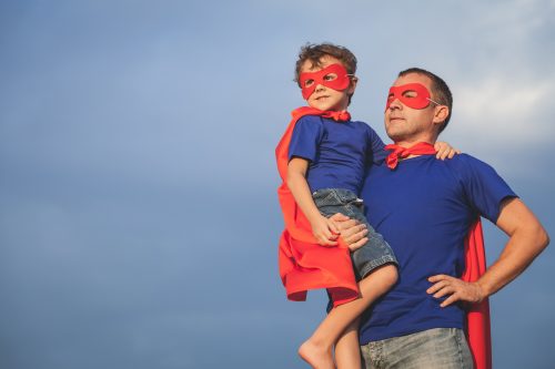 halloween dad jokes - dad dressed as superman with son