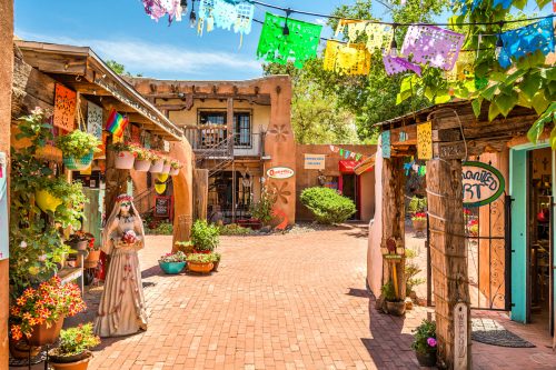 Old Town shops and restaurants in historic Albuquerque, New Mexico