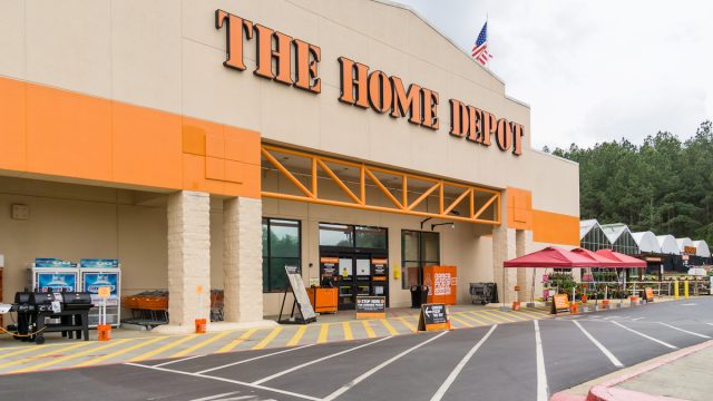 The front of a Home Depot store with curbside pickup.