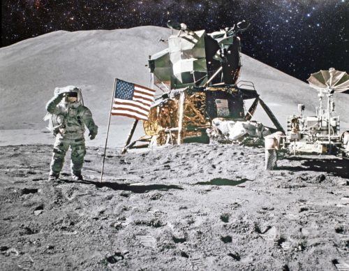 Astronaut on lunar (moon) landing mission.