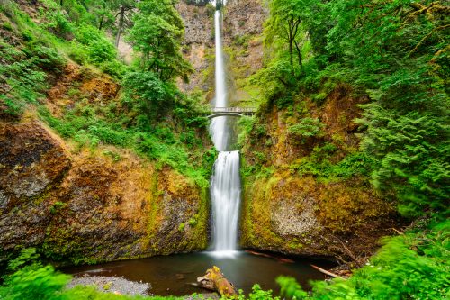 The Multnomah Falls waterfall in the Columbia River Gorge in Oregon.