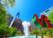 A picture of the Love sculpture in Love Park in Philadelphia