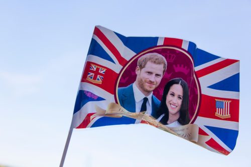 Union jack flag celebrating the Royal wedding of Prince Harry and Meghan Markle.