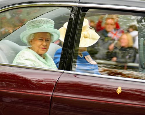 Queen Elizabeth II in car.