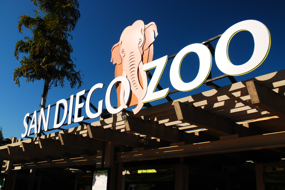 An entrance sign for the San Diego Zoo