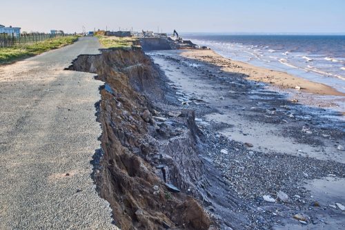 Coastal erosion of the cliffs at Skipsea, Yorkshire on the Holderness coast