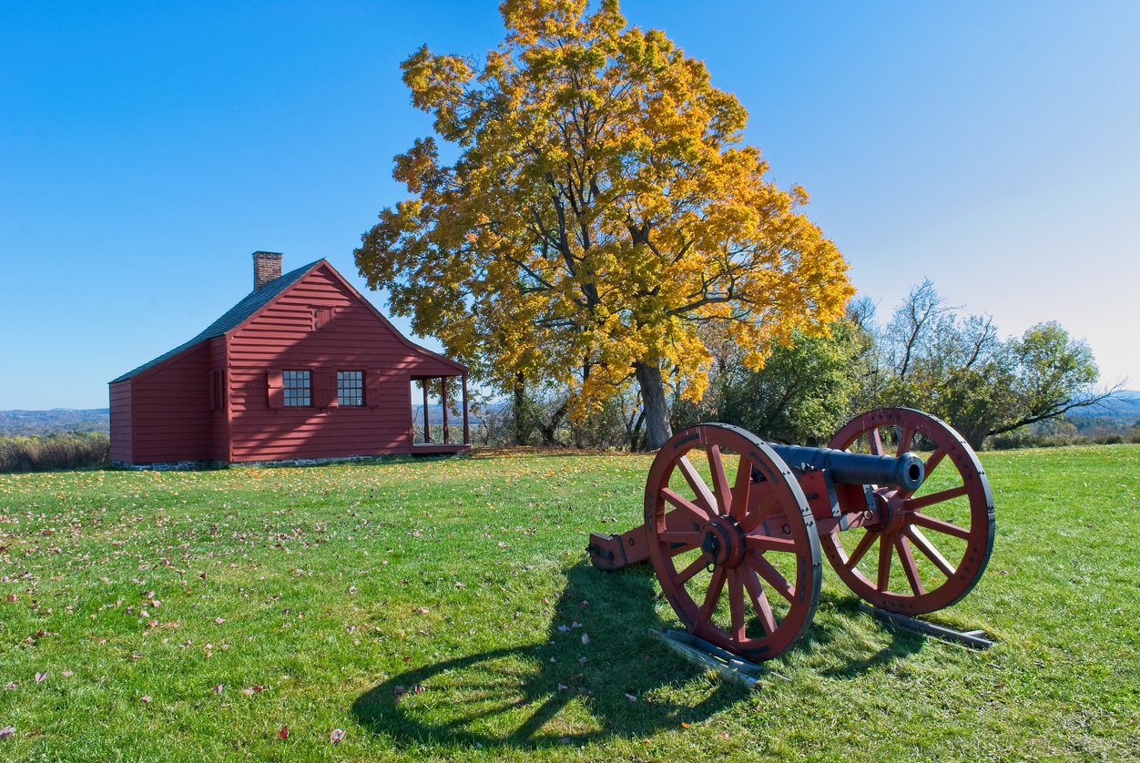 A cannon in front of the John Neilson farmhouse at the Saratoga National Historical Park