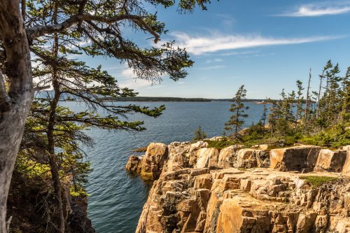 The rugged rocky cliffs of Arcadia National Park's Schoodic Peninsula overlooking the ocean