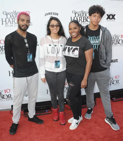 Shar Jackson with children Donnie, Kori, and Kaleb at Queen Mary's 10th Annual Dark Harbor Media and VIP Night in 2019
