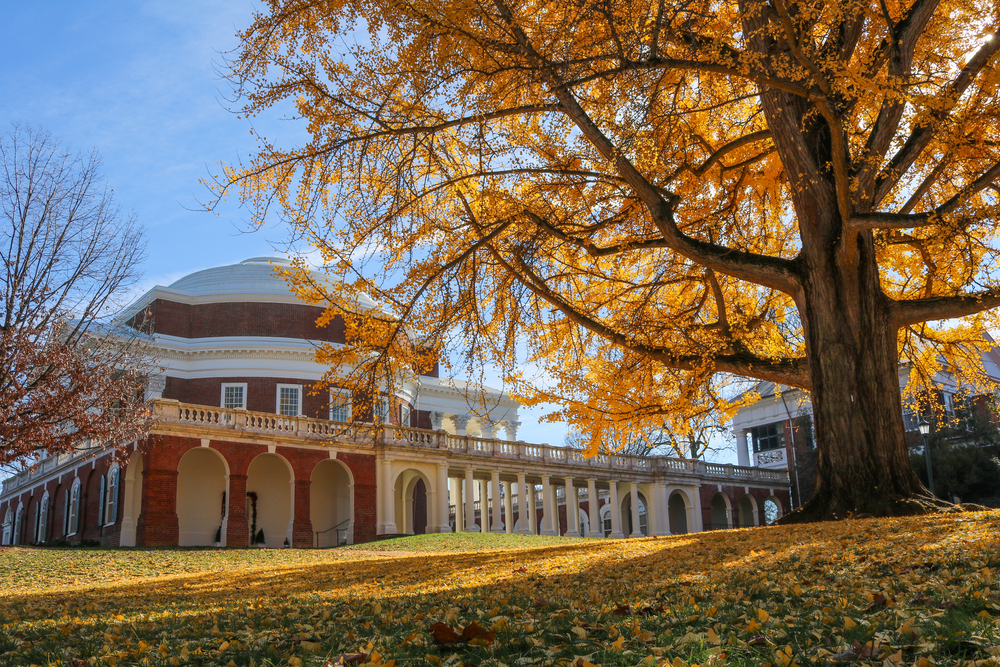 Campus of the University of Virginia with fall foliage