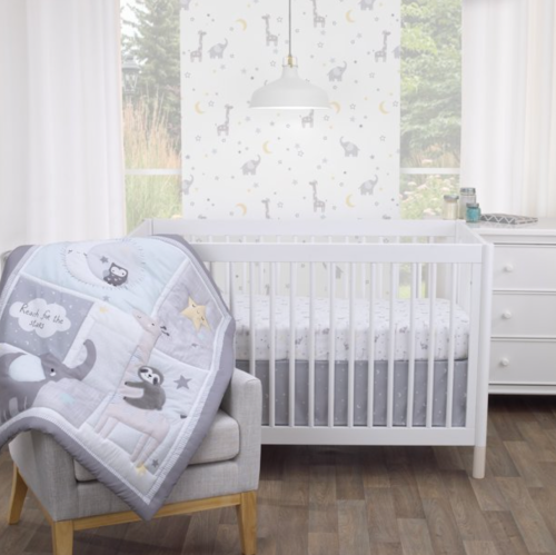Parent's Choice 3pc Nursery Set Crib Set Over the Moon, Grey White and Aqua, Animals/Celestial