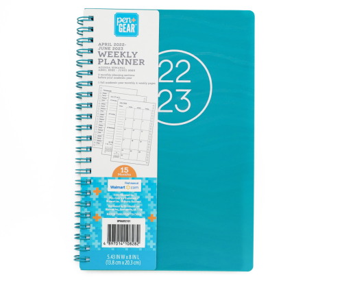 A teal-blue Pen+Gear notebook fro Walmart
