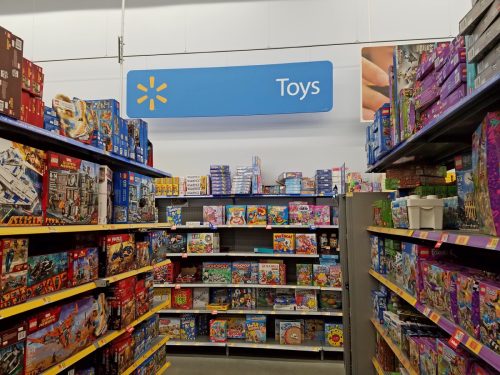 Walmart retail store kids toy section aisle, Saugus Massachusetts USA, November 26, 2018