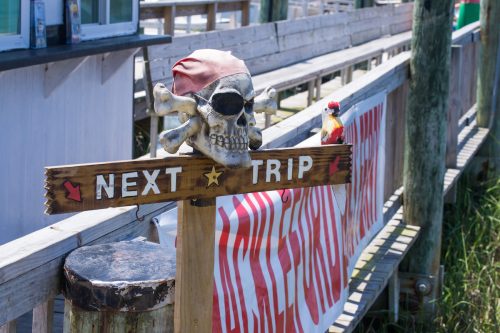 Sign for a pirate ship boat tour in Beaufort, North Carolina