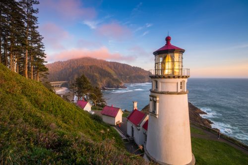 Oregon's Heceta Head Lighthouse at dusk