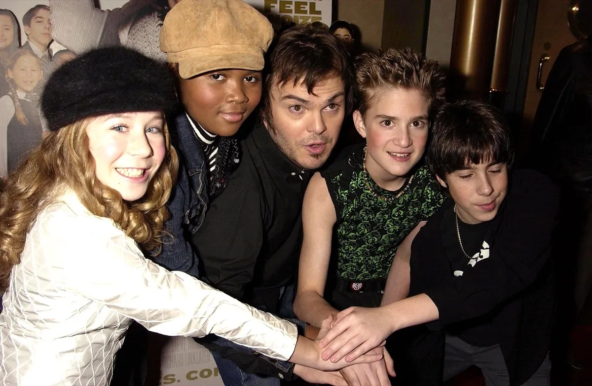 Caitlin Hale, Maryam Hassan, Jack Black, Joey Gaydos, and Kevin Clark at the School of Rock premiere in 2003