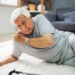 Senior man fall risk falling in living room