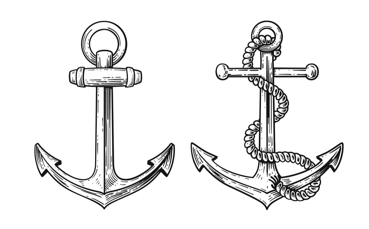 Line drawings of historic nautical anchor tattoos