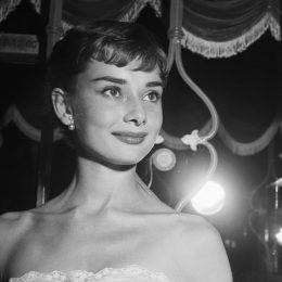 Audrey Hepburn at the movie benefit premiere of "Roman Holiday" in 1953