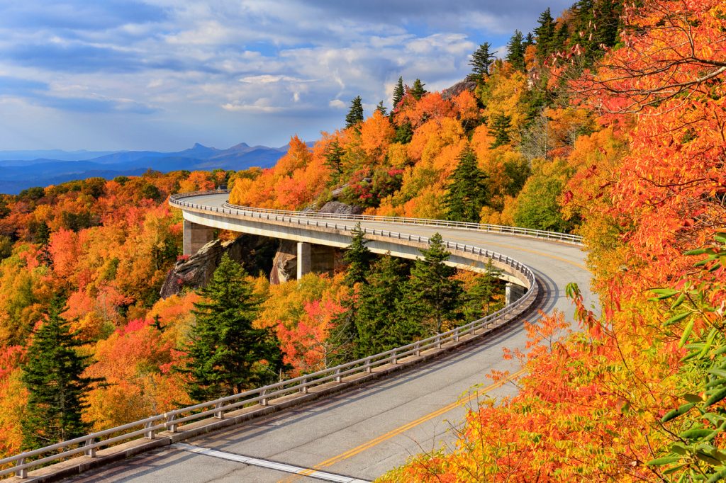 The Blue Ridge Parkway road during fall