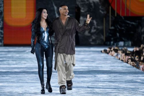 Cher and Olivier Rousteing during the Balmain spring 2023 show on Sept. 28, 2022