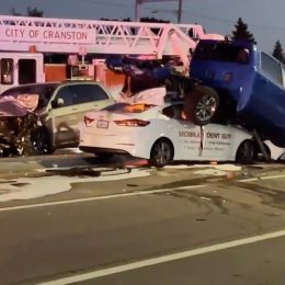 Video Shows Aftermath of Truck Landing on Another Car After Crash