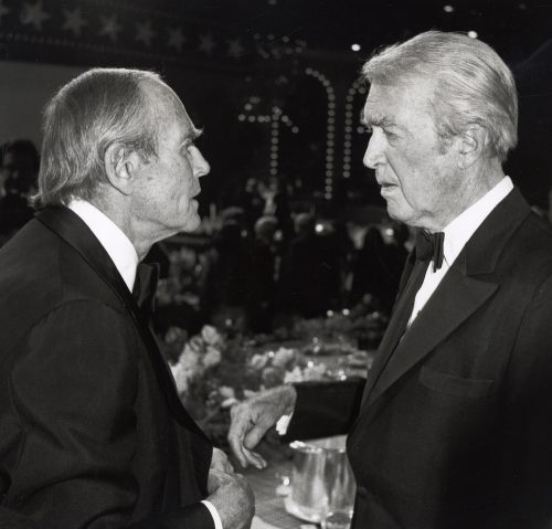 Henry Fonda and James Stewart during AFI Salute to James Stewart in 1980