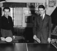 Henry Fonda and Jimmy Stewart playing table tennis circa 1930s
