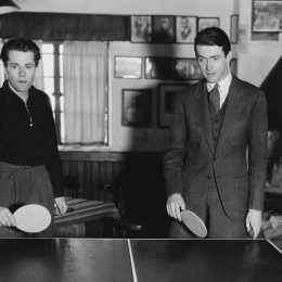 Henry Fonda and Jimmy Stewart playing table tennis circa 1930s