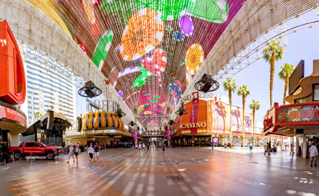 The Fremont Street Experience with shops and a light canopy overhead in Las Vegas