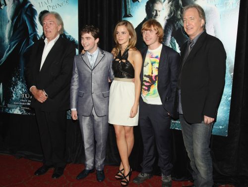 Michael Gambon, Daniel Radcliffe, Emma Watson, Rupert Grint, and Alan Rickman at the premiere of "Harry Potter and the Half-Blood Prince" in 2009