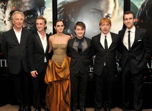 Alan Rickman, Tom Felton, Emma Watson, Daniel Radcliffe, Rupert Grint, and Matthew Lewis at the premiere of "Harry Potter and the Deathly Hallows — Part 2" in 2011