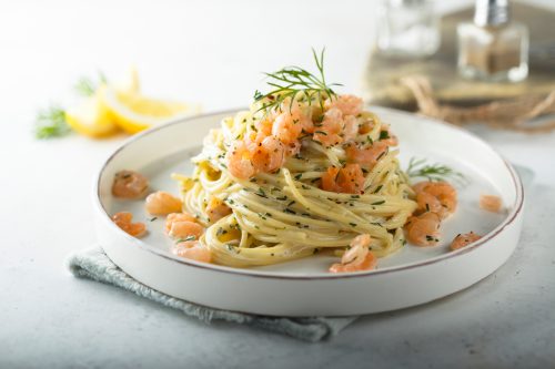 Shrimp pasta with dill sauce
