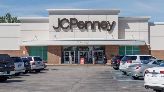 JCPenney location in a retail mail with cars in parking lot