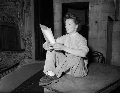 Katharine Hepburn rehearsing for "The Millionairess" in 1952